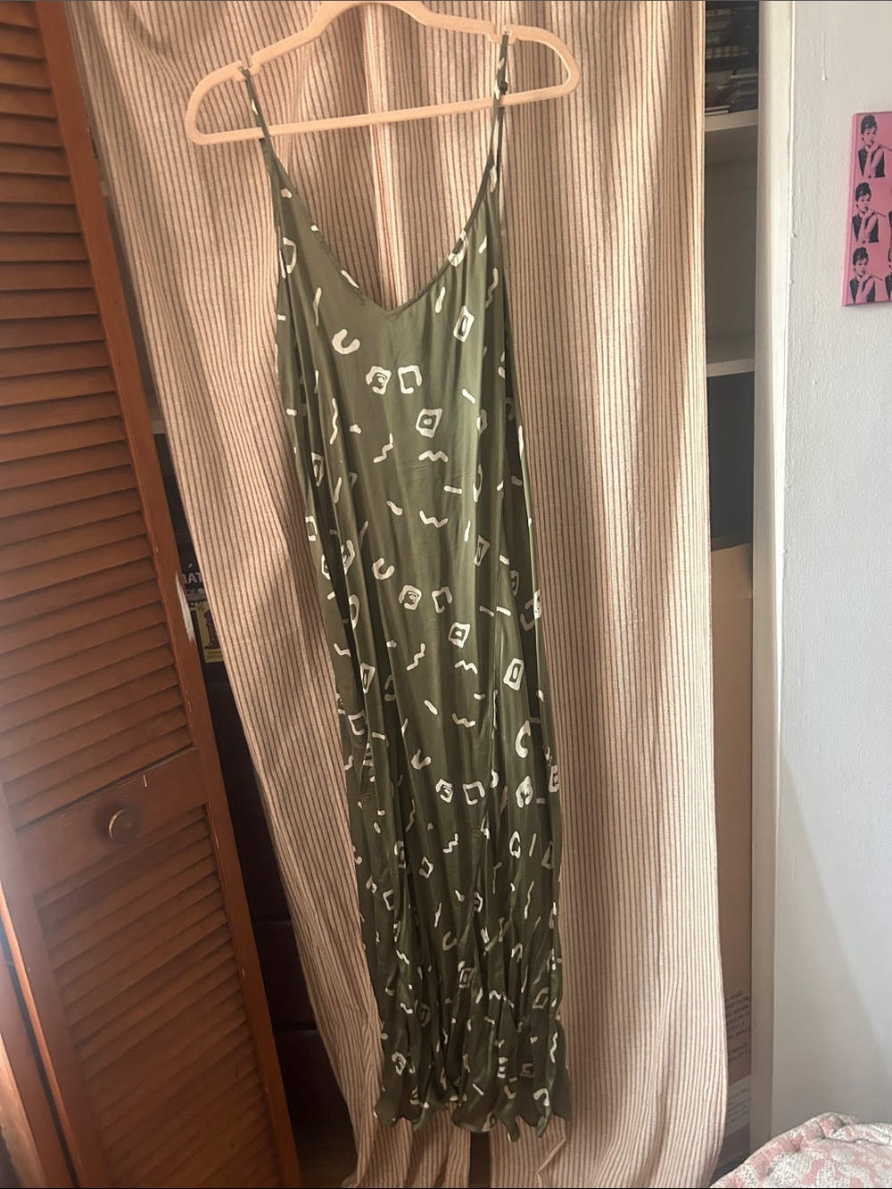 Olive Printed Slip Maxi Dress with Adjustable Straps